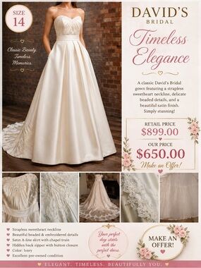 David’s Bridal Timeless Elegance Ivory Satin Wedding Gown